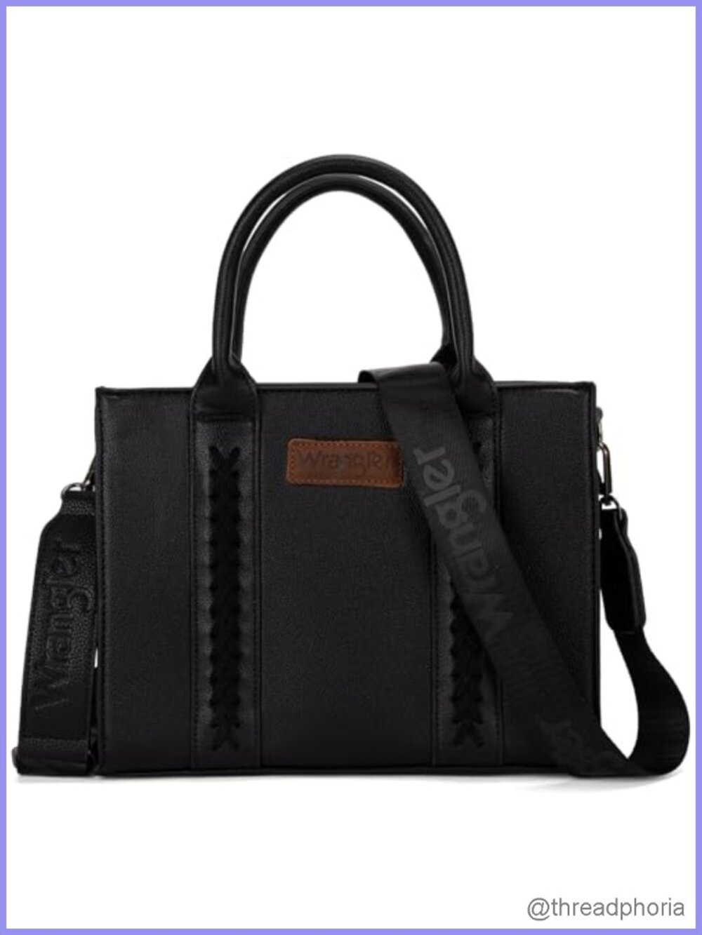 Whipstitch Tote Bag Satchel Zipper Top-handle Purse with Detachable Strap